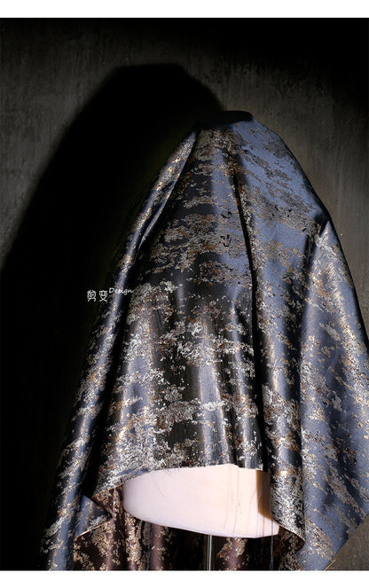 Gilt Jacquard Fabric: Gray Blue Embossed Silk Texture, 59"W