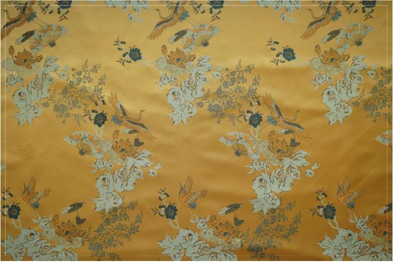 Gold Crane Brocade Fabric: 59"W Rayon Cheongsam Qipao Material