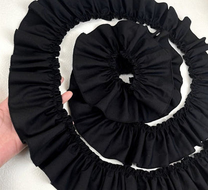 Black Cotton Ruffle Fabric Trim: DIY Doll Clothing, Decor - 3" Width