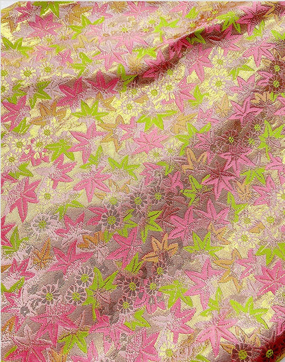 Tissu Nishijin Ori : Brocart Jacquard à motif de feuilles d’érable japonaises (largeur : 75 cm)