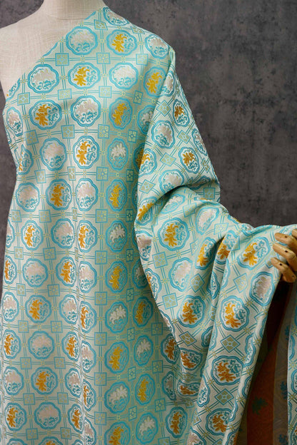 Magnolia Brocade Fabric: Bean Green Chinese Rayon Blend, 64"W