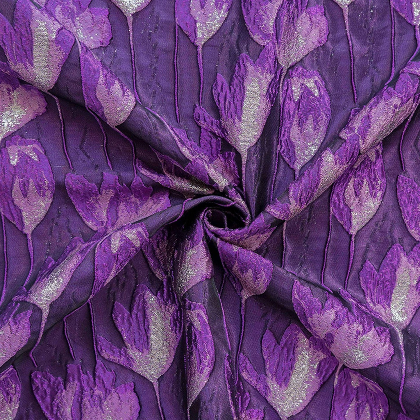 Tissu jacquard tulipe en relief : fil métallique or et argent, 140 cm de large