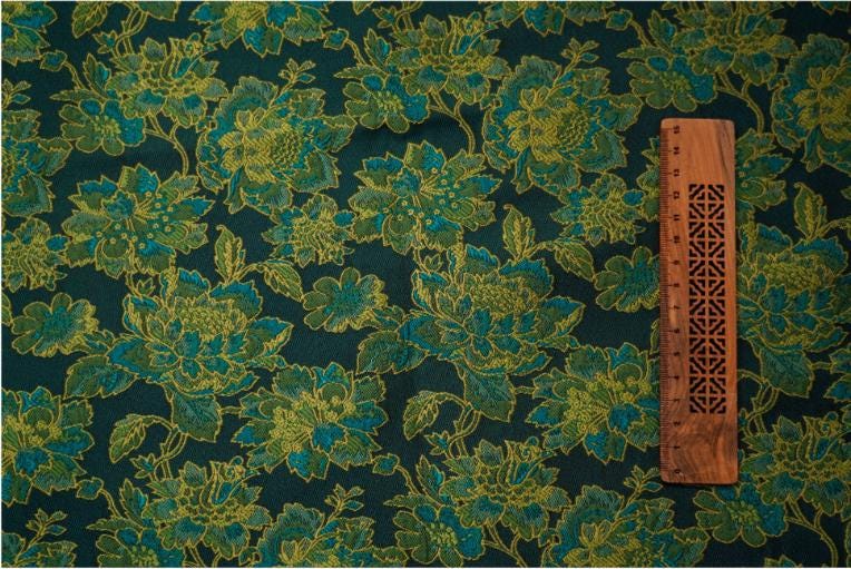 Green Floral Jacquard Damask Fabric: 55"W Oriental Costume Decor