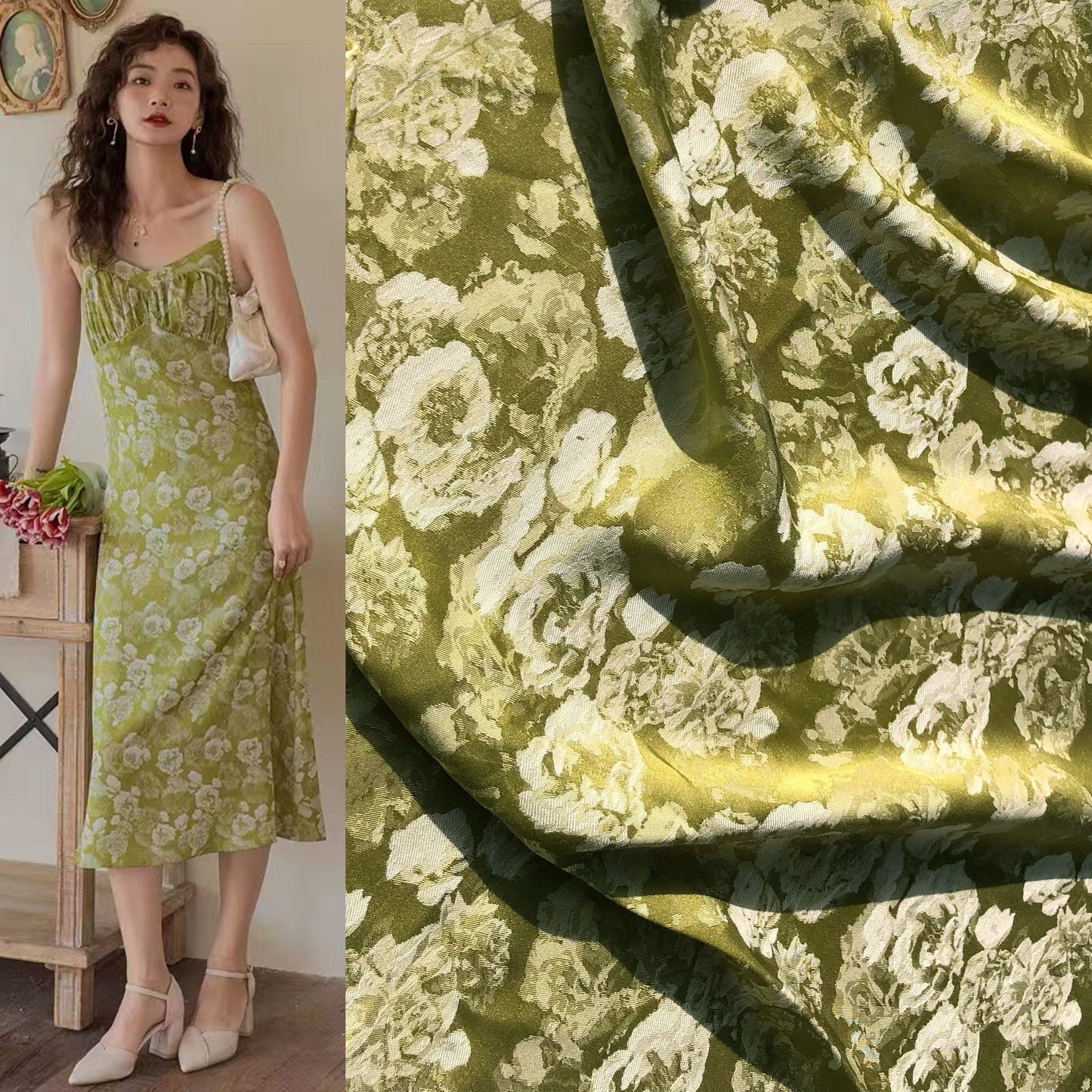Tissu jacquard rose : mélange coton-rayonne double face (57 po L)