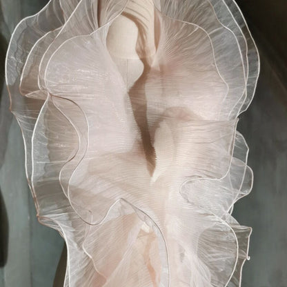 Pleated Ruffle Organza Fabric: 3D Fold, Stiff Texture, 13cm Wide