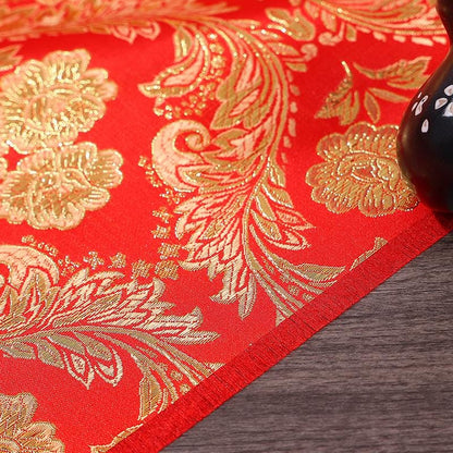 Red & Gold Phoenix Jacquard Satin Brocade Fabric - Chinese Wedding Dress