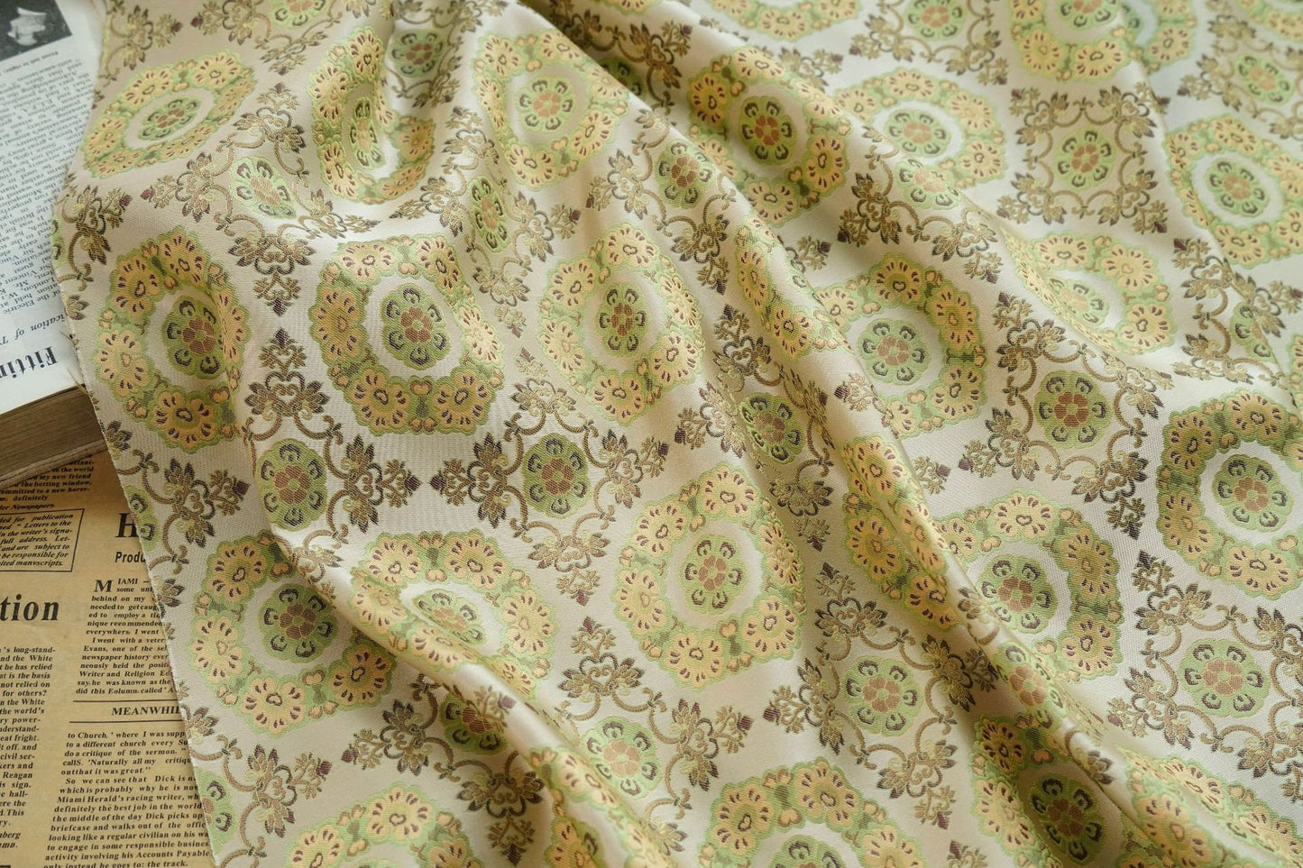 Brocade Fabric: 65"W Mongolian Floral Polyester Sewing Material