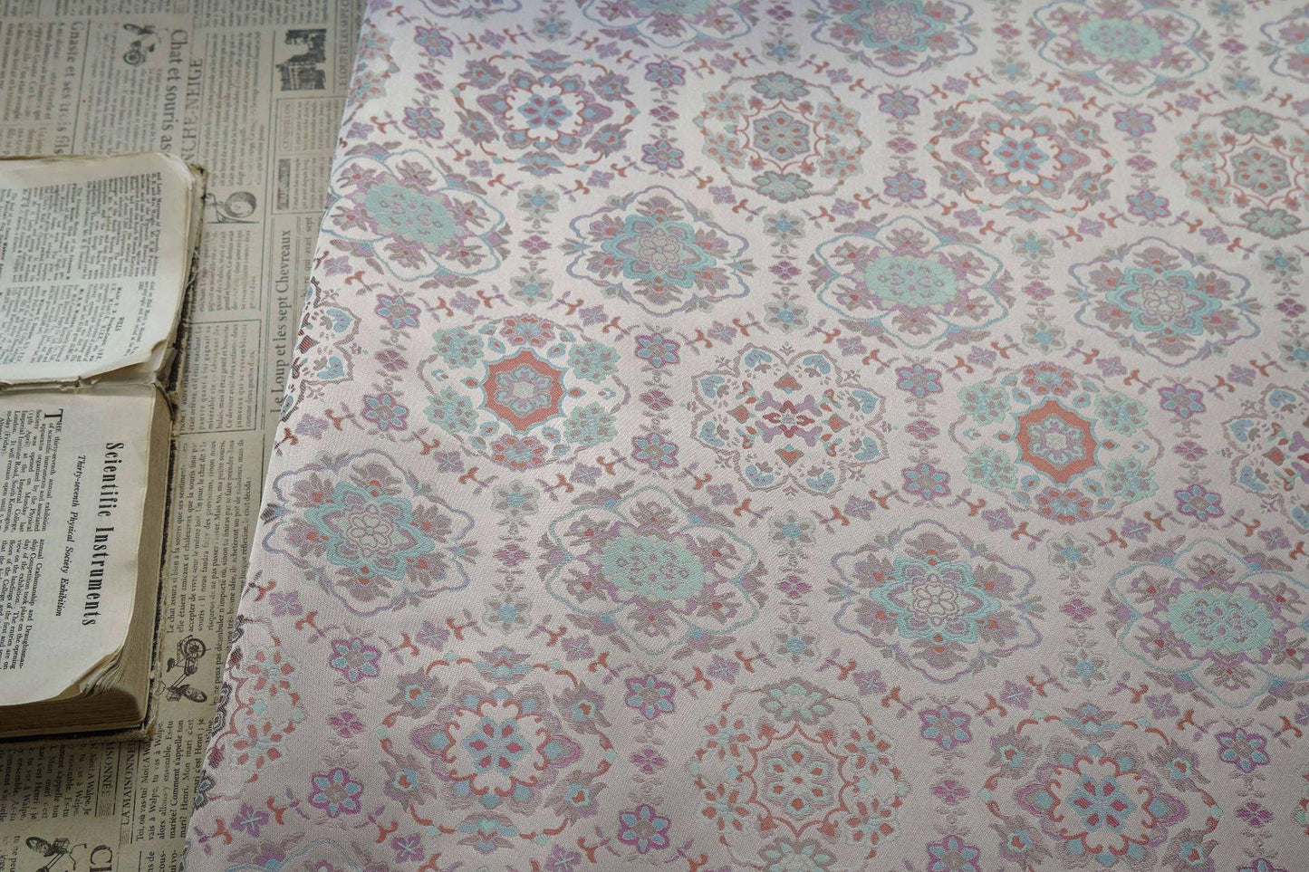 Azure Chinese Silk Brocade Fabric: Baoxiang Song Design, Sewing, Upholstery