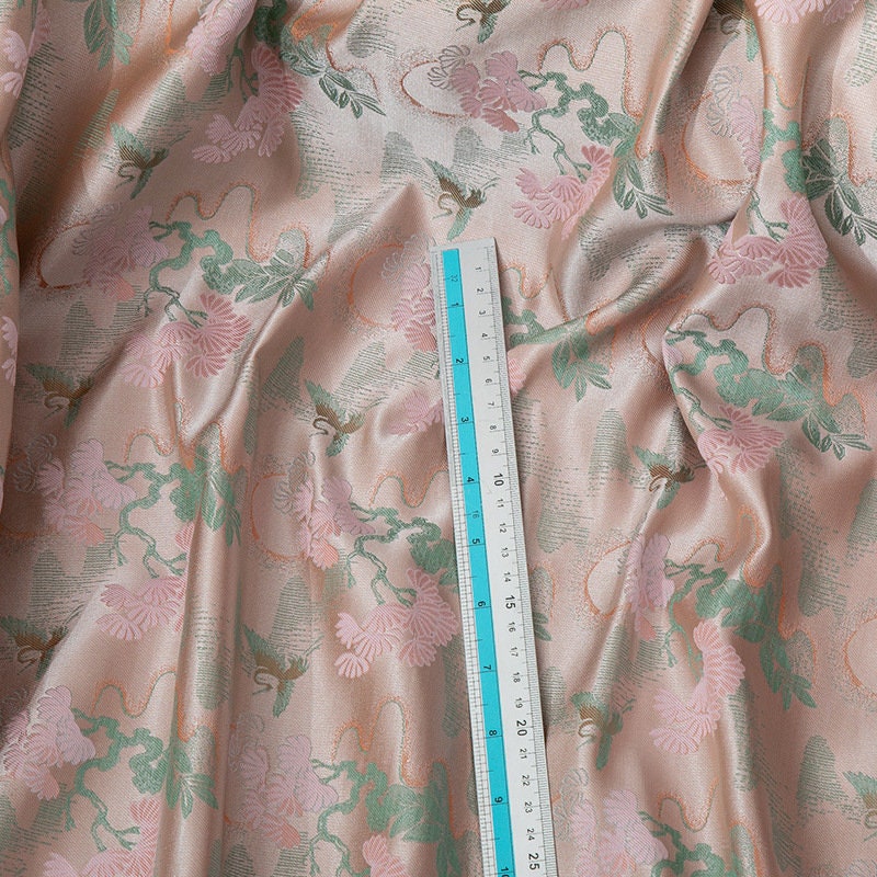 Crane Brocade Fabric: 59"W Rayon Cotton Blend for Cheongsam, Costume, Decor