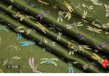 Dragonfly Floral Brocade Fabric: Elegant Silk Rayon Jacquard, 35"W