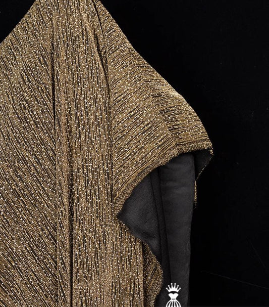 Tissu métallisé « Pluie de météores dorés » : mélange de polyester élastique, 160 cm de large