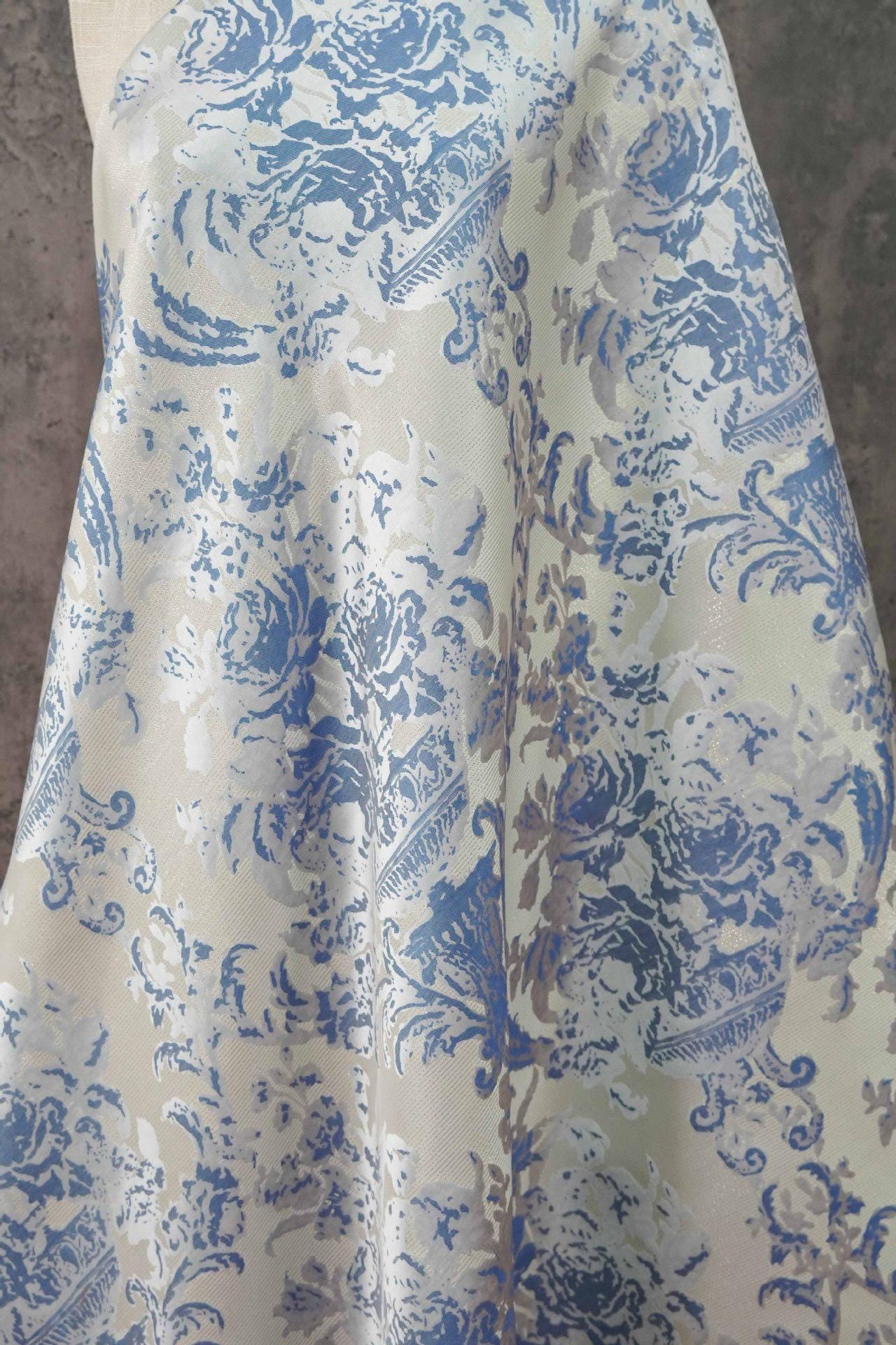 Vintage Floral Scroll Jacquard Fabric, 59" Wide