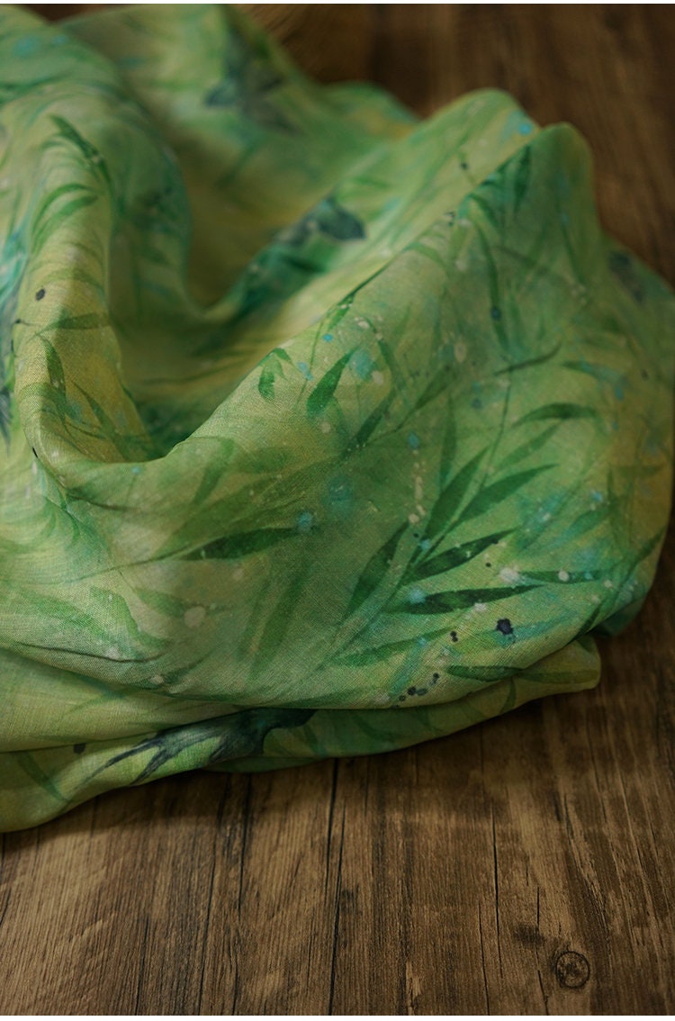 Floral Ramie Fabric: Kingfisher Green, Lightweight Sewing Material, 55" Wide