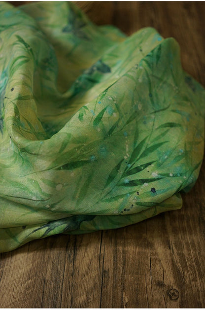 Floral Ramie Fabric: Kingfisher Green, Lightweight Sewing Material, 55" Wide