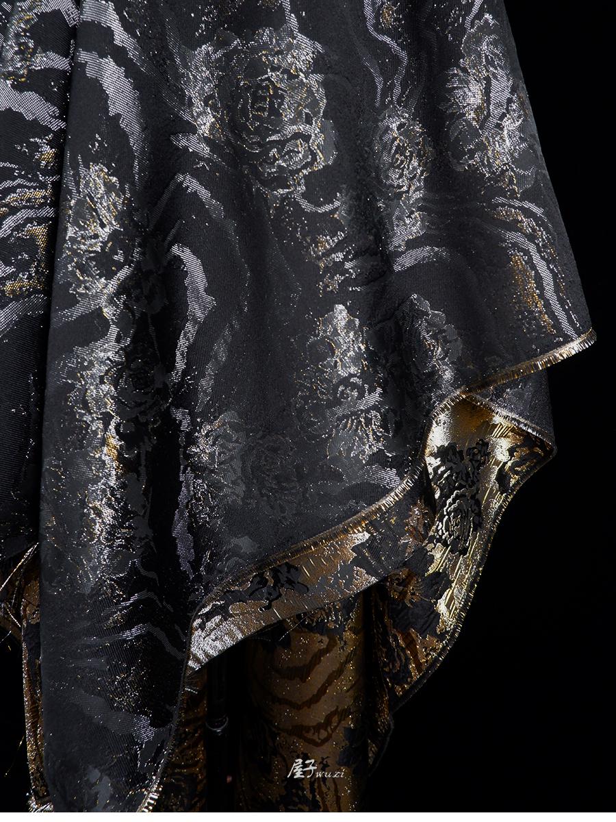 Gold & Silver Rose Polyester Fabric: Shiny Designer Material, 45"W
