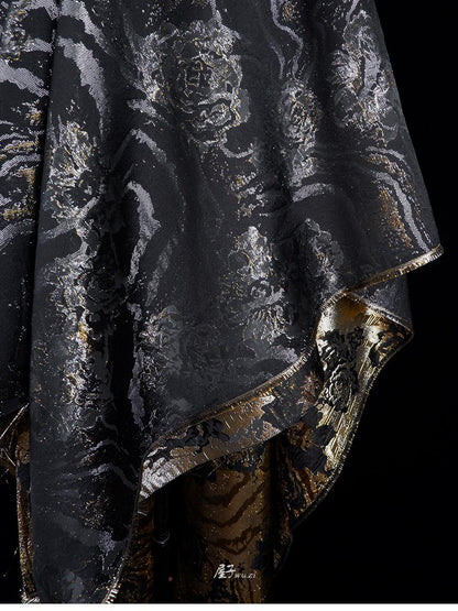 Gold & Silver Rose Polyester Fabric: Shiny Designer Material, 45"W