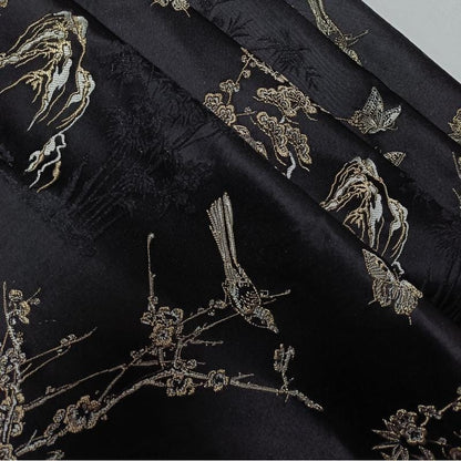 Black Butterfly Brocade Fabric: 55"W Cheongsam Qipao Sewing Material
