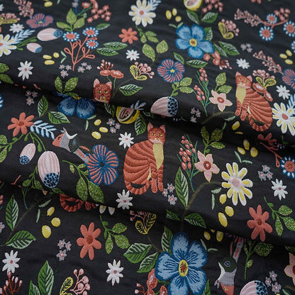 Black Cat Jacquard Fabric: Floral Upholstery, Costume, Decor (58"W)