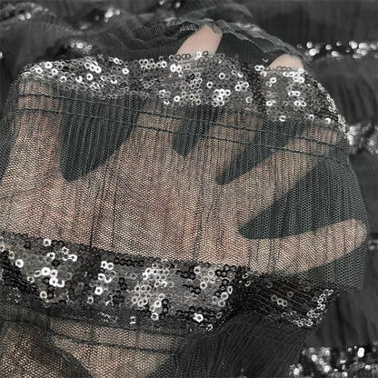 Pleated Sequin Lace Fabric: 3D Embroidery, 50"W, For Sewing & DIY