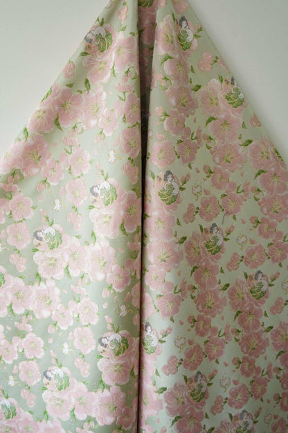 Peach Blossom Brocade Fabric: Floral Jacquard, 58"W Chinese Wedding Material