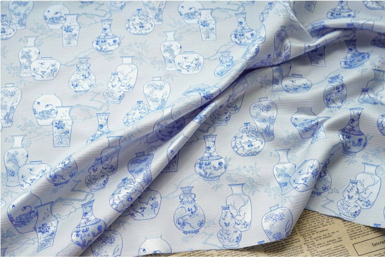 Floral Vase Jacquard Brocade Fabric: Traditional Chinese Style (65" Wide)