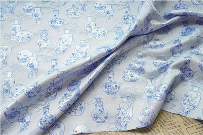 Floral Vase Jacquard Brocade Fabric: Traditional Chinese Style (65" Wide)