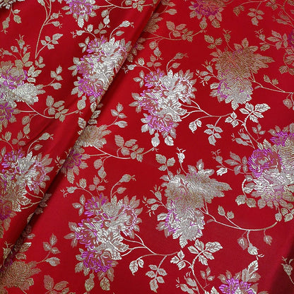 Floral Rose Brocade Fabric: Shiny Rayon Chinese Silk (By 1 Meter)
