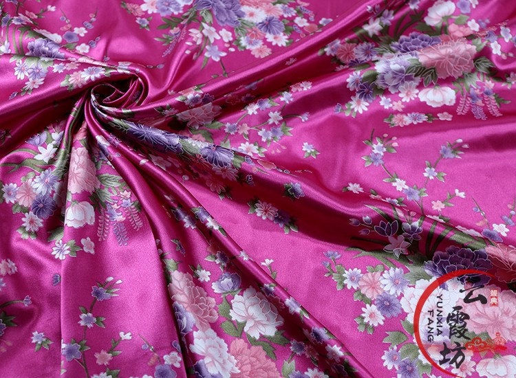 Floral Printed Bridal Satin Fabric: Soft Polyester, 59" Wide