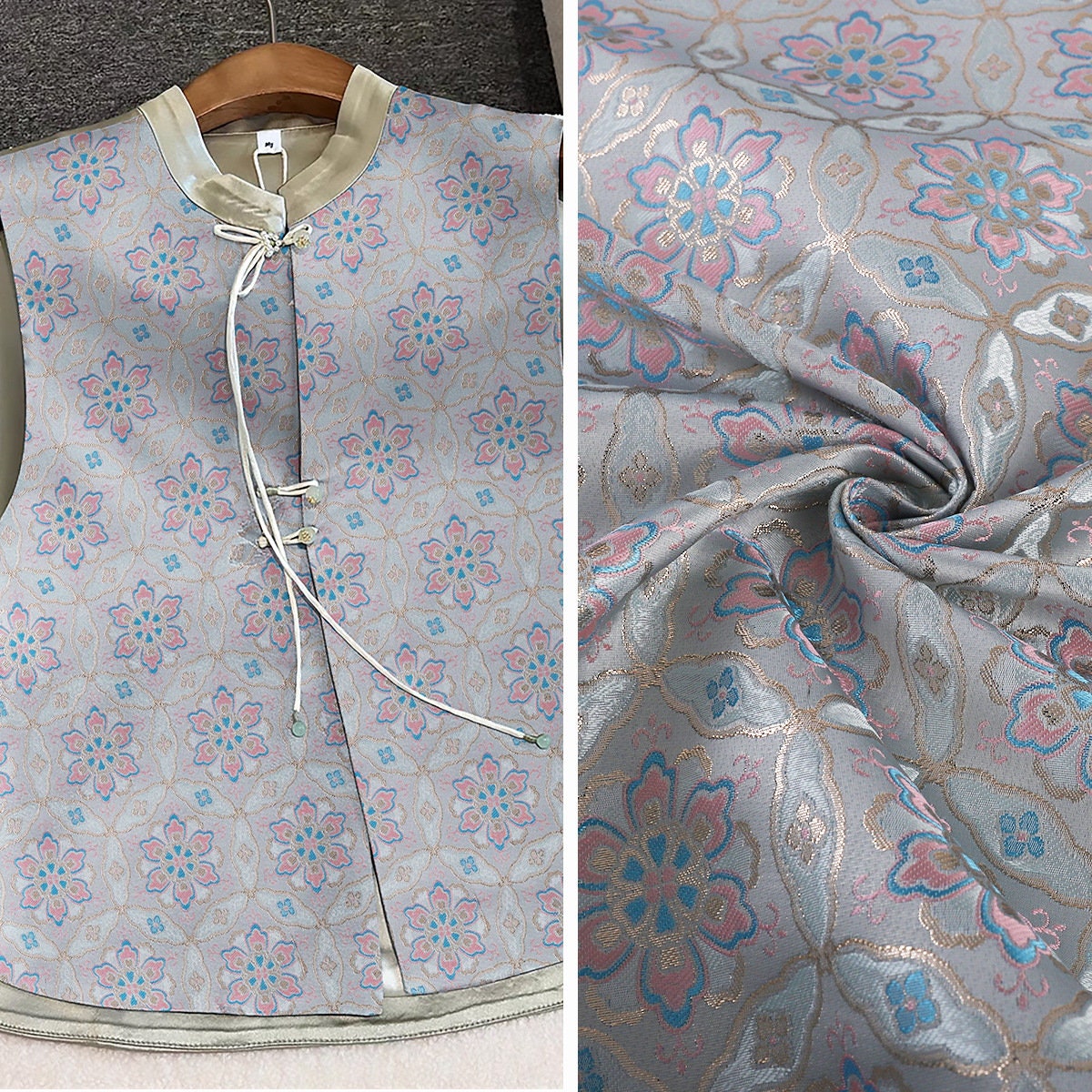 Floral Brocade Fabric: 59"W Dunhuang Baoxiang Style