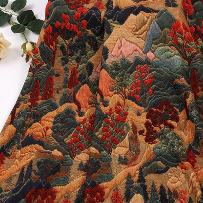 Embossed Forest Print Wool Silk Blend Fabric: Autumn Couture