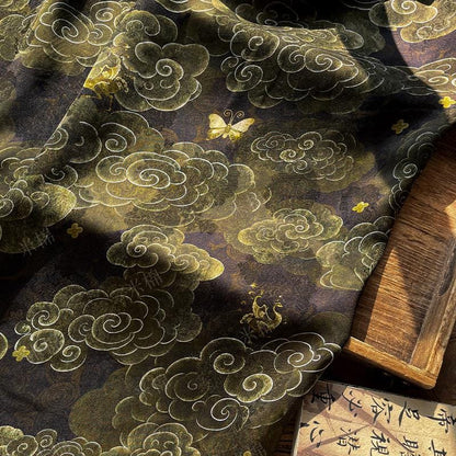 Butterfly Jacquard Silk Fabric ��� Yun Pattern Xiangyun Rayon Ble"W