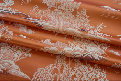 Jacquard Polyester Fabric: Minimalist Asian Landscape, Upholstery & Decor