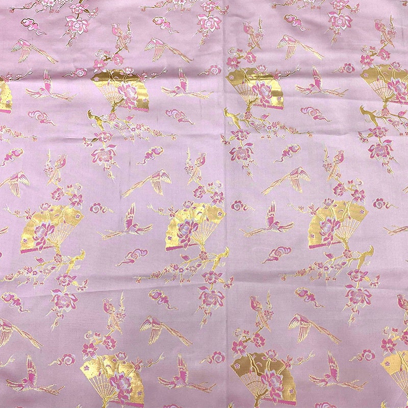Pink Bird Jacquard Satin Fabric: Antique Cheongsam Brocade