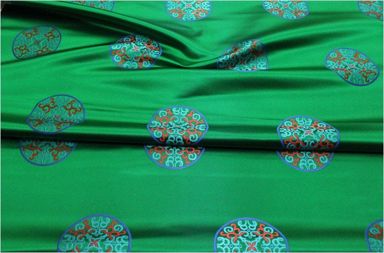 Chinese Fu Symbol Brocade Fabric, Floral Jacquard Satin