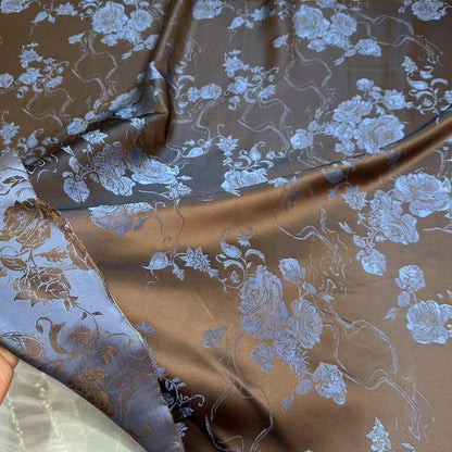 Two-Tone Rayon Jacquard Fabric: Floral Faux Silk Satin (59" Wide)