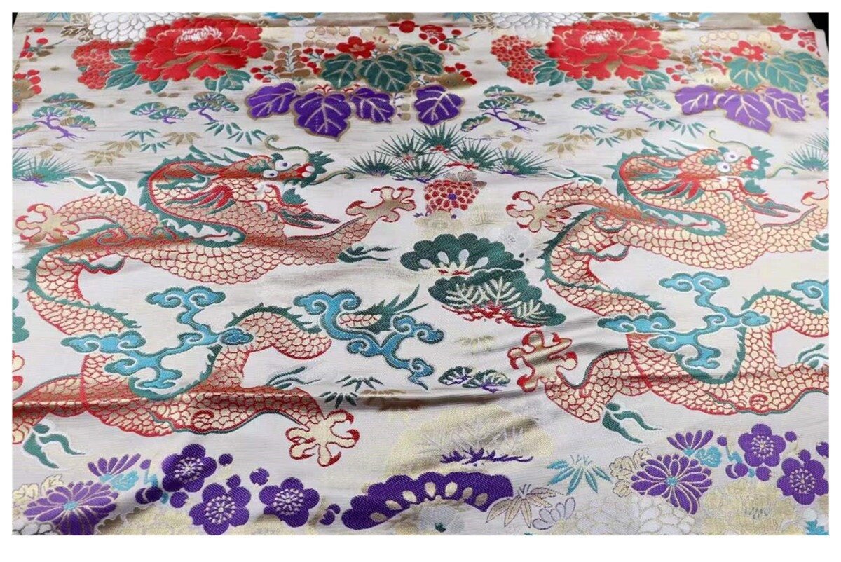 Dragon Jacquard Satin Fabric: Silk Rayon Brocade, Costume Decor - Poppylollipop
