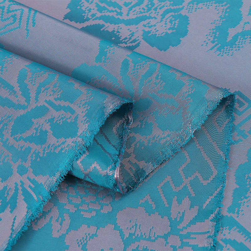 Floral Jacquard Rayon Fabric: Teal Print, 59" Wide