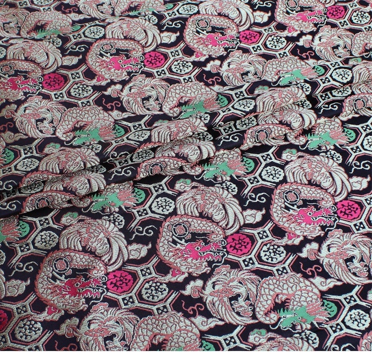Dragon Phoenix Nishijin Fabric: Japanese Silk Brocade Upholstery