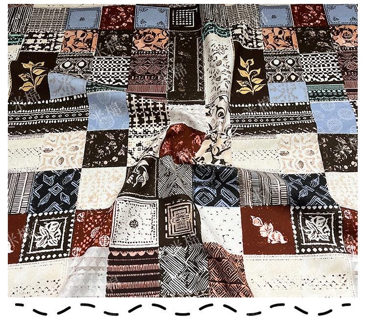 Tissu en coton collage vintage : matériau de quilting d'art rétro (55 po L)
