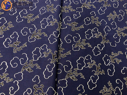 Navy Silk Brocade Fabric: Dragon Cheongsam Jacquard (29.5" W)