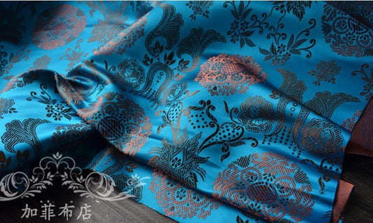 Floral Brocade Fabric: Chinese Fu Shou Style, 35" Wide, Costume Sewing