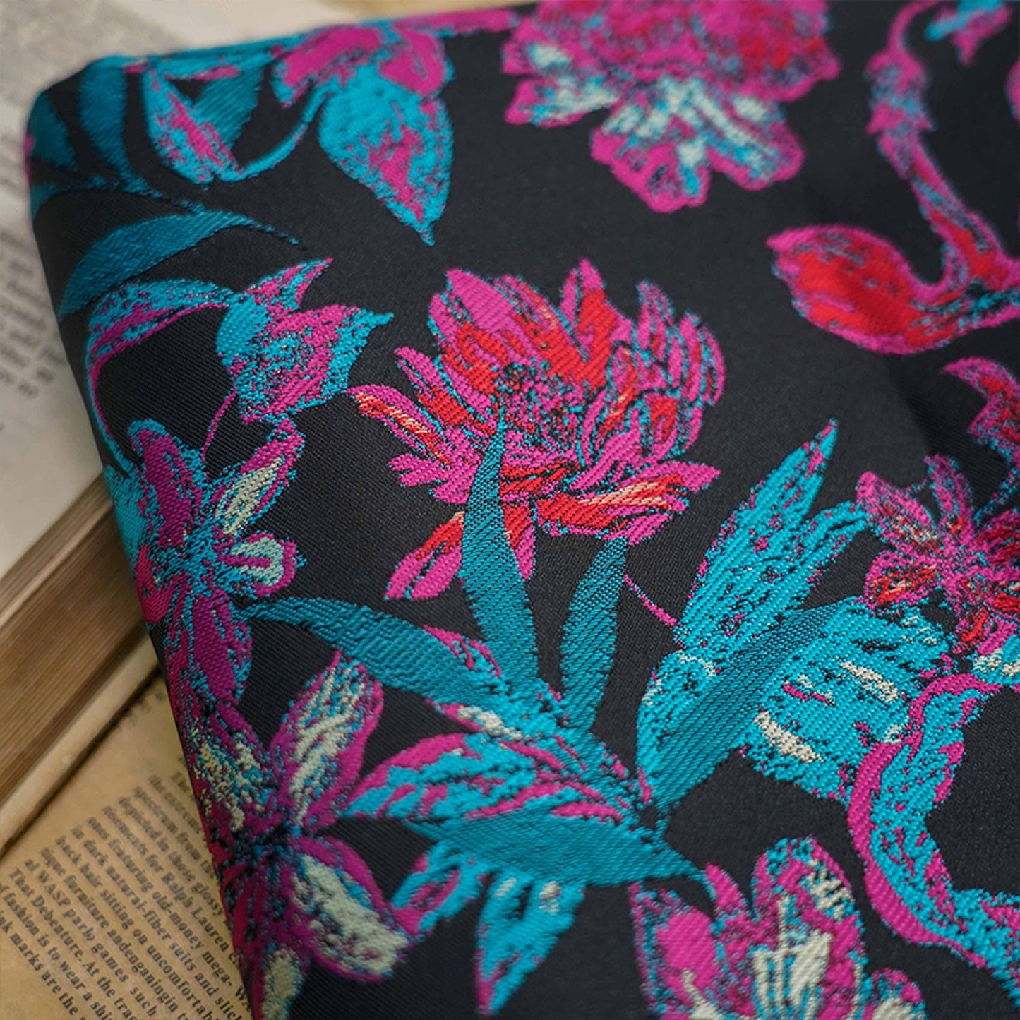Gold Thread Floral Jacquard Fabric: Vintage Palace Designer Material