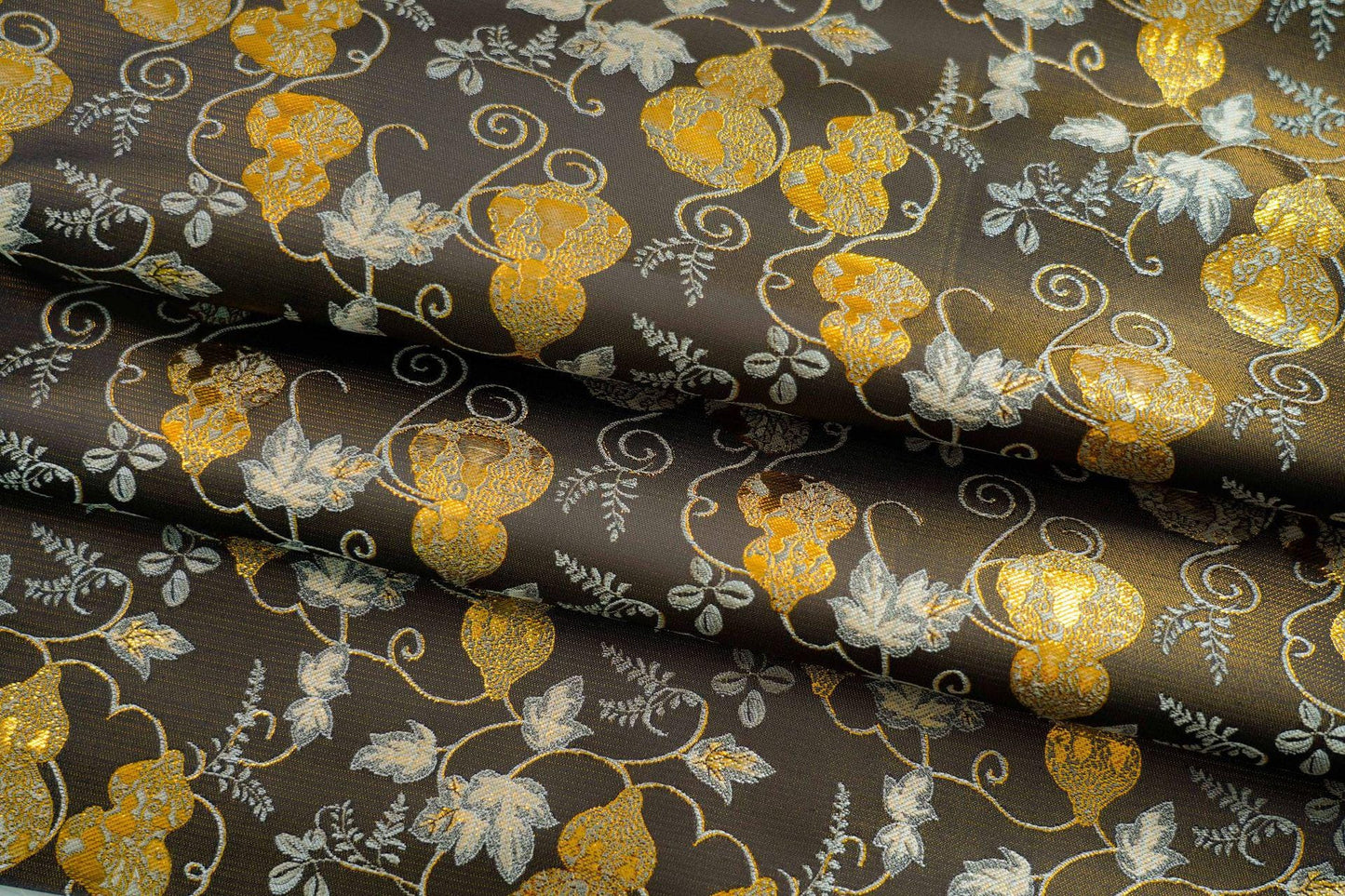 Gold Thread Jacquard Fabric: Black 3D Designer Upholstery, Costume & Sewing (65"W)