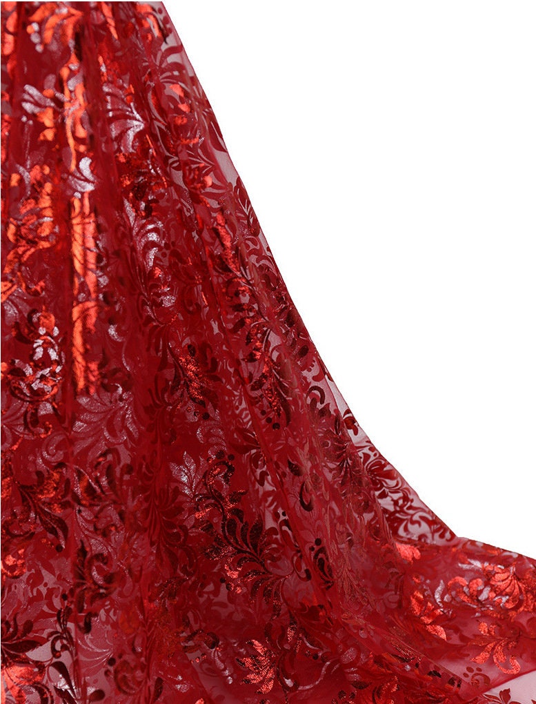 Metallic Foil Mesh Fabric, Ethnic Style Floral, Costume, Decor (By The Meter)