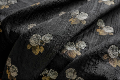 Tissu d'ameublement noir à motif rose en relief, texture craquelée, 150 cm de large, tissu à réaliser soi-même