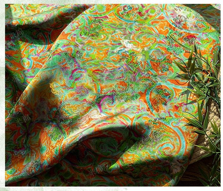 Rayon Silk Jacquard Xiangyun Fabric, Flowing Rainbow Vine Handcrafted Textile for Dressmaking, Quilting, DIY Sewi"W