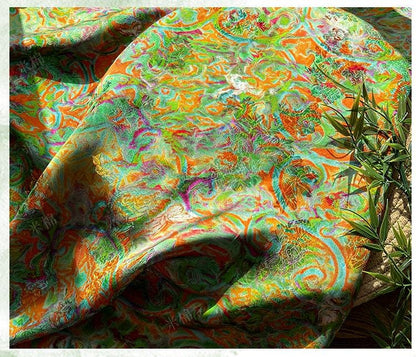 Rayon Silk Jacquard Xiangyun Fabric, Flowing Rainbow Vine Handcrafted Textile for Dressmaking, Quilting, DIY Sewi"W