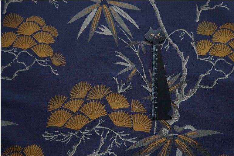 Dark Blue Ginkgo Jacquard Fabric: Polyester Upholstery & Dress Material
