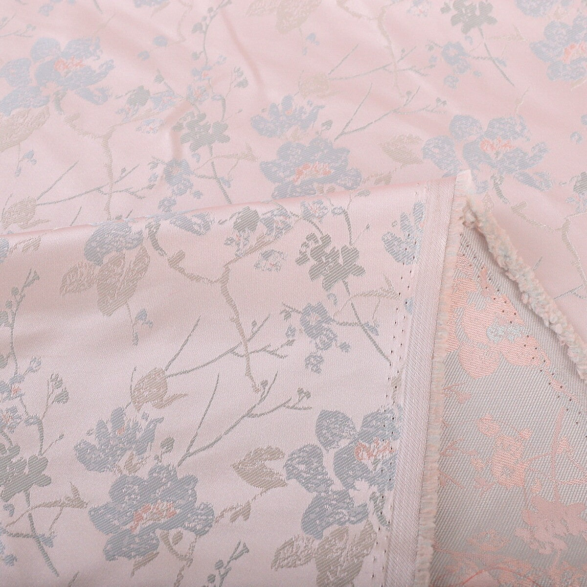 Plum Blossom Brocade Fabric: Light Pink Floral Sewing Material