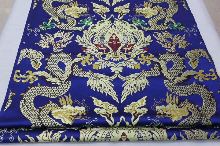 Double Dragon Brocade Fabric: Chinese Cheongsam, Tibetan Robe (Silk Rayon Blend)